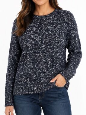 Women's Wind River Navy Marled Cable Crewneck Sweater. NWOT